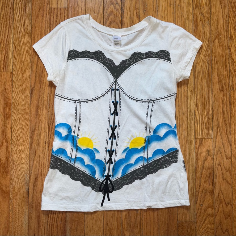 Graphic Corset Print T-Shirt - White and Blue